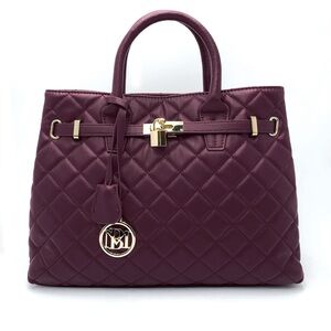 Purple Quilted Satchel with Gold Accents